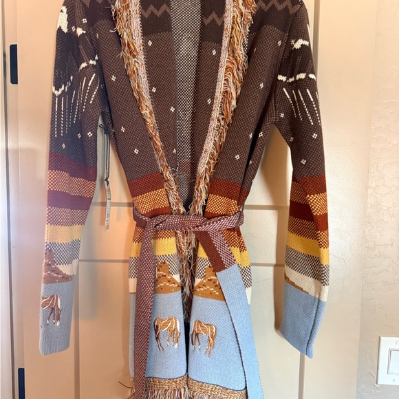 Idyllwind Brown Multi Desert Nights Fringe Cardigan NWT Medium - Picture 5 of 12